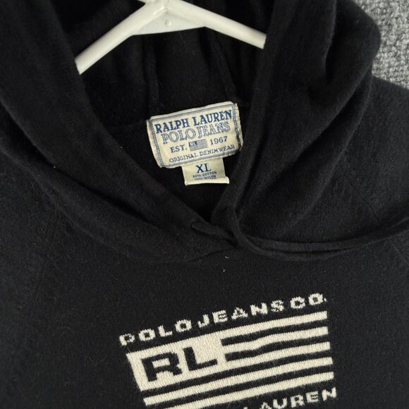 Ralph Lauren Polo Jeans Rabbit Hair Blend Black Flag Sweater Hooded USA Logo RL - Picture 3 of 14